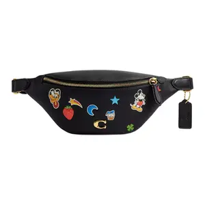 COACH x Disney Mickey Mouse Cartoon Print Leather Waist Bag with Adjustable Strap for Women