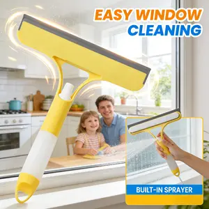 3 in 1 Window Cleaning Scraper, 2025 New Squeegee for Shower Glass, 3 in 1 Spray Function for Glass Doors  All-Purpose Window Cleaner Tool  Car Windshield Cleaner brush cleaning tool home 3-in-1