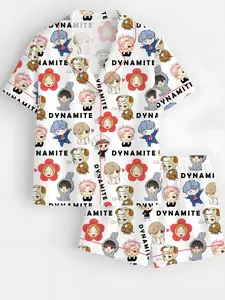 Kpop Tour Comeback Satin Pajamas Set, Idol Chibi Sleepwear, Button Up PJ Set, Cute Nightwear Gift for Kpop Fans