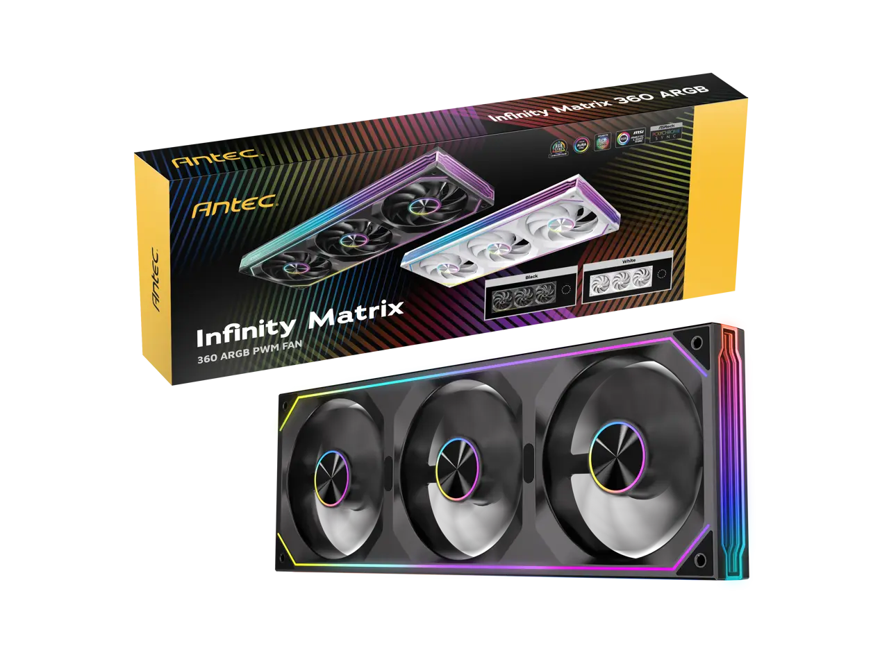 Antec Infinity Matrix 360 ARGB, 360mm Single-Frame Fan Design, Independent Dual-Cable Design, Four-Sided Infinity Mirror Lighting, PWM 1800 RPM, 5V 3-Pin ARGB
