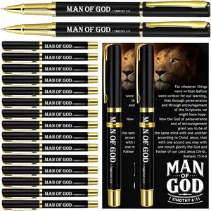 Sayglossy Christian Gifts for Men Father's Day Man of God Gifts Bulk Man of God Pens Bible Verse Ballpoint Pens Religious Cards with Ties Gift for Church Pastor Men Dad Godfather(25 Sets)