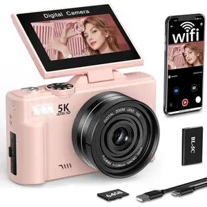5K Digital Camera, 75MP Cameras for Photography with WiFi & 64GB TF Card, Autofoucs Vlogging Camera for YouTube with 180? Flip Screen, Compact Vlog Travel Camera Kit for Beginner, Teens