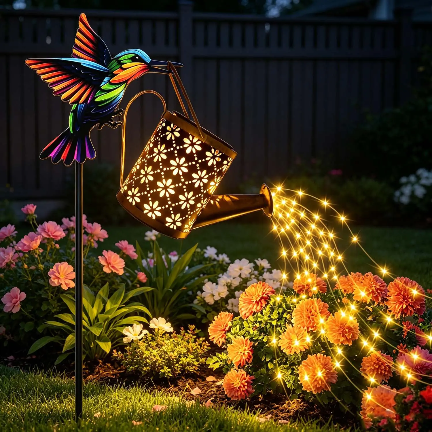 Solar Hummingbird Metal Iron Garden Lamp, 22x11x12cm Outdoor Waterproof Solar Stake Light with Auto On/Off LED String Lights, Hanging Decor for yd Pathway Flowerpot, Gift for Women
