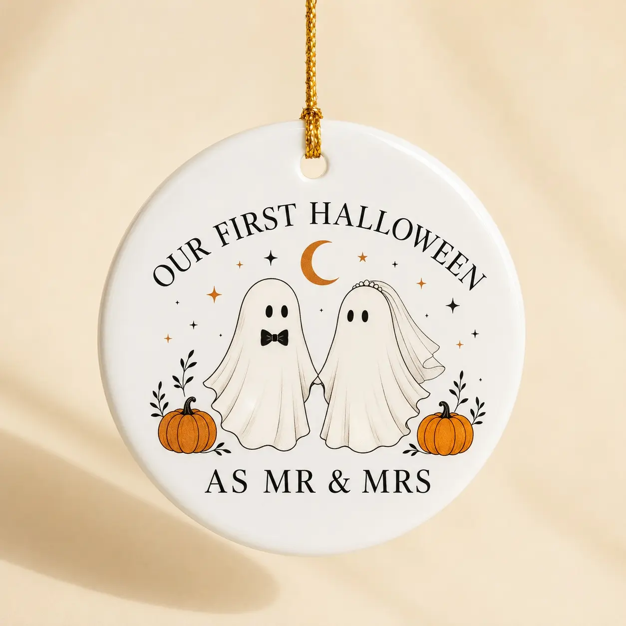 Custom Our First Halloween as Mr & Mrs Ceramic Ornament, Ghost Couple Newlywed Wedding Keepsake