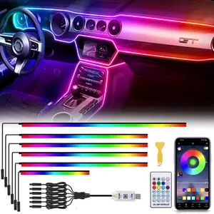 Acrylic 6 in 1 Car LED Lights Interior, RGB Neon  Ambient Lighting Car with 584 LEDs, 16 Million Colors, APP & Remote Control, Music Sync Interior Ca r Lights for Women Men
