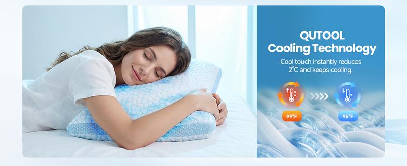 QUTOOL Luxury Cooling Memory Foam Pillows 2 Pack,Bed Pillows Set of 2,Adjustable Gel Pillow for Side Back Sleeper with Removable Cover, Valentine's Day Gifts, Decor Bedroom Accessories