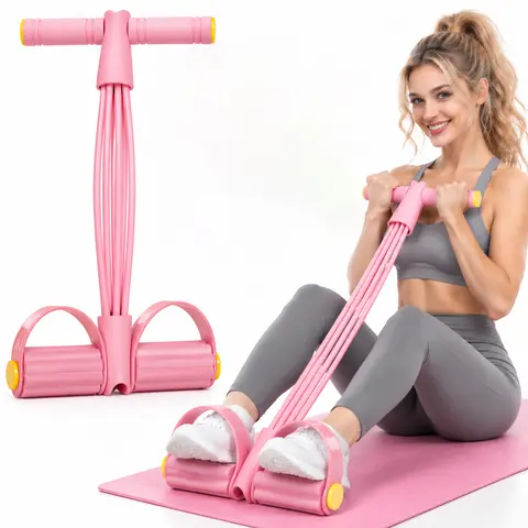 6-Strand Heavy Duty Abdominal Crunch Fitness Equipment – Leg & Core Workout, Sit-Up Assist, Home Gym Exercise, Non-Slip Foot Pedal & Resistance Bands (Portable)