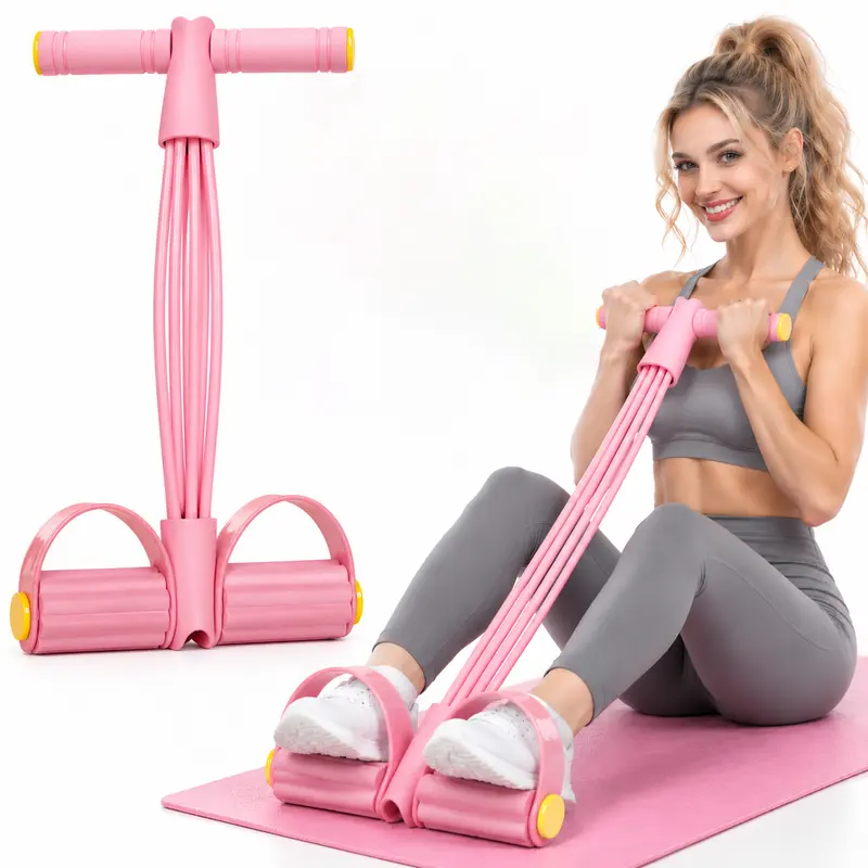 6-Strand Heavy Duty Abdominal Crunch Fitness Equipment – Leg & Core Workout, Sit-Up Assist, Home Gym Exercise, Non-Slip Foot Pedal & Resistance Bands (Portable)