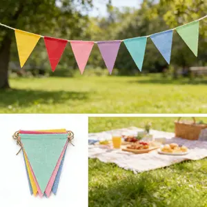 1/3 Pcs Linen Party Banners, Colorful Fabric Triangle Flags, DIY Blank Pull String Banners, Outdoor Banners, Party Decorations Banners, Perfect for Birthday Wedding Shower Parties