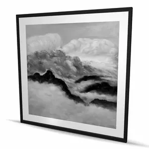 212 MAIN Gray Clouds Framed Matted Wall Art Print, 48x48 in, Nature-Inspired Minimalist Artwork - Artistic Cloud Motif Decor for Bathroom, Home Interiors