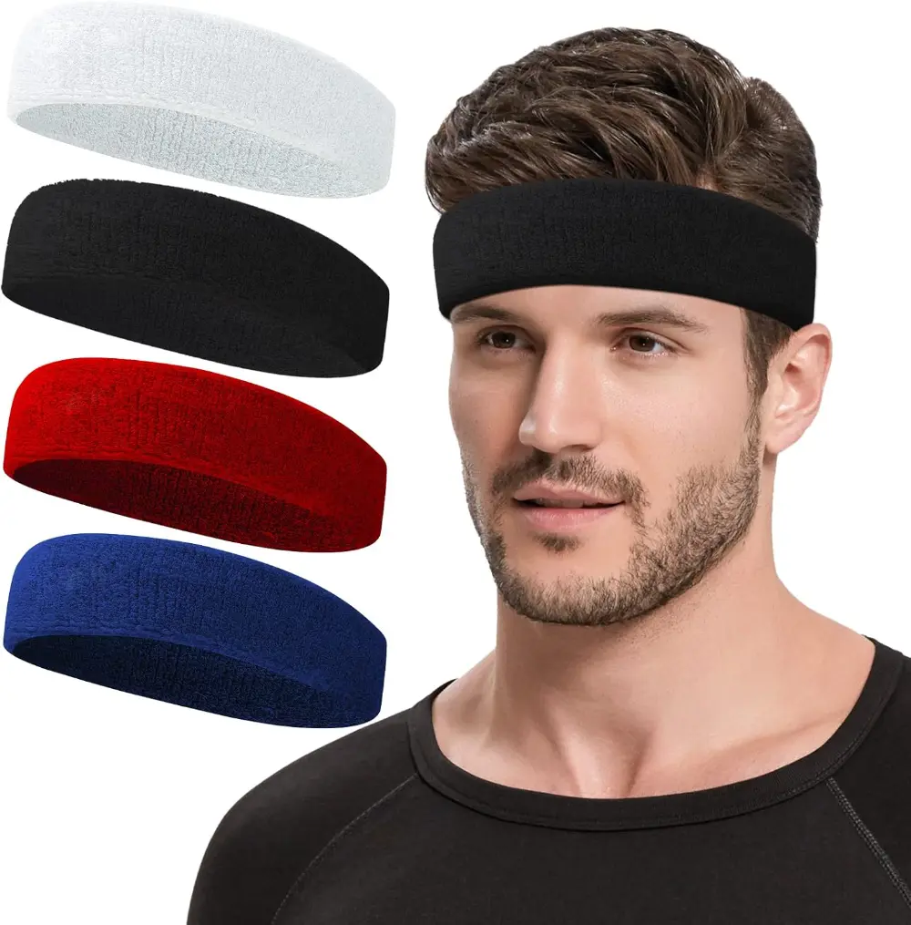 Sports Sweatbands Headband Moisture Wicking Hairband Athletic Towel Headbands Cotton Head Sweat Bands for Running, Cycling, Yoga