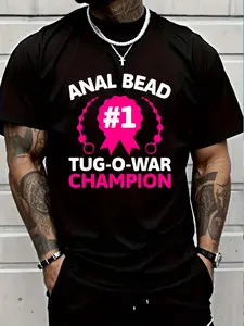 100% Cotton #1 Bead Tug O War Champion Funny Adult Humor Cringe T-Shirt Women's Men's Graphic Tee Crew Neck summer vacation Tops