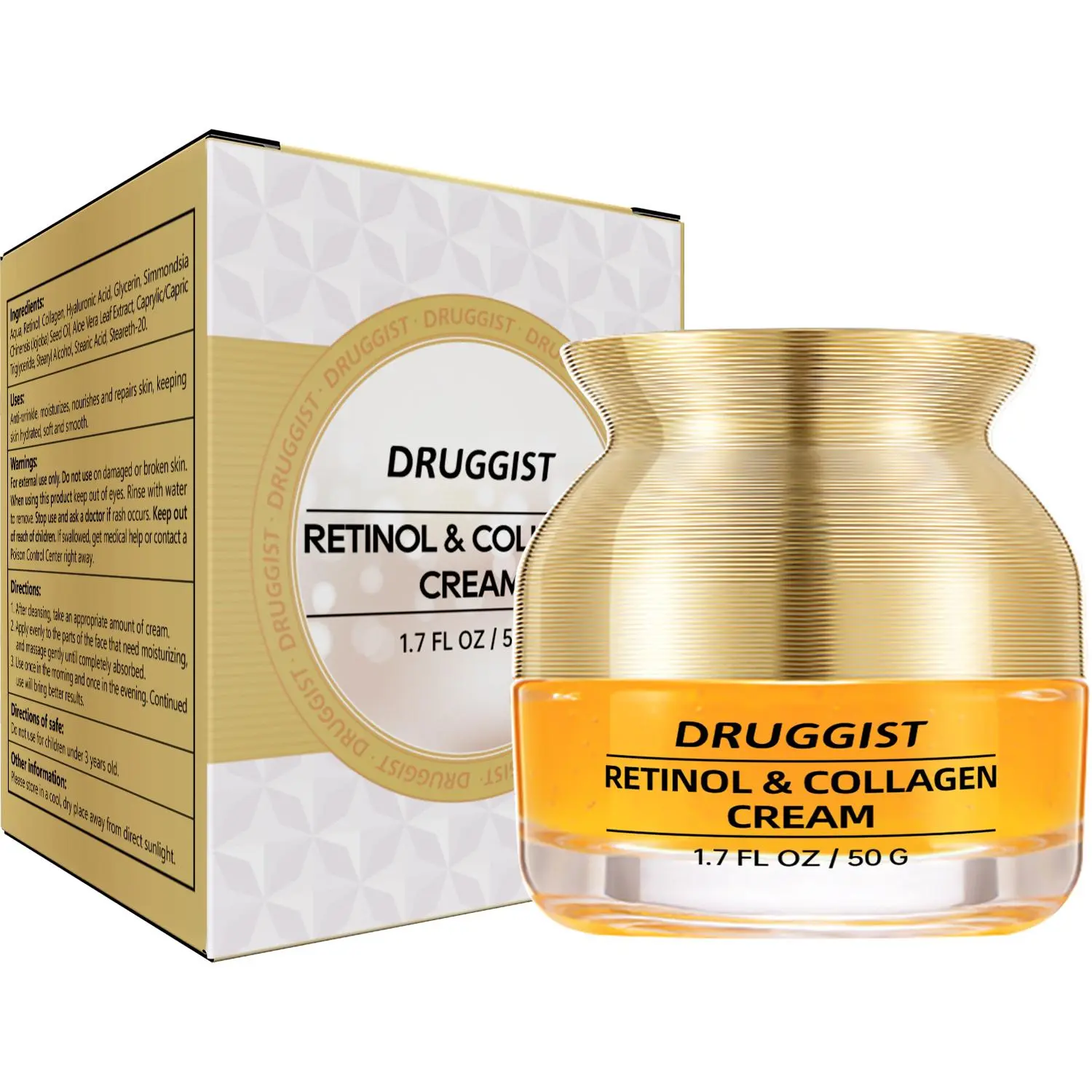 Retinol Face Cream with Hyaluronic Acid, Day & Night Anti-Aging Moisturizer for Women and Men, Lightweight Hydrating Firming Collagen Cream, Deeply Moisturizing Formula for Hydrating Sensitive Skin & Skin Repair, 1.7 oz/50 g