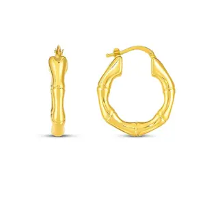 Fine Jewelry & Gemstone 14k Yellow Gold Medium Bamboo Hoop Earrings