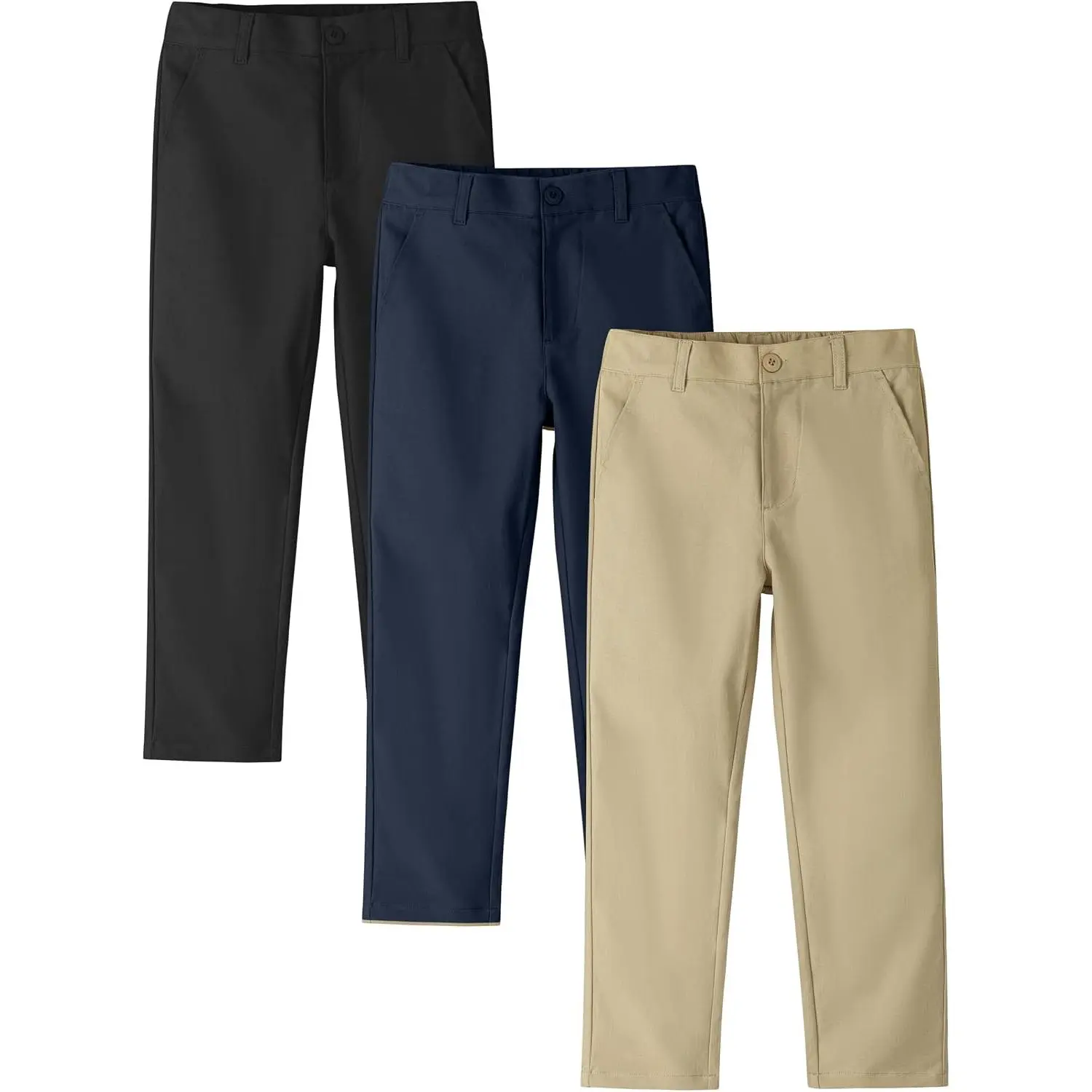 3 Pack Youth Boys School Uniform Pants Boy Quick Dry Chino Pants Adjustable Waist with Pockets for Kids 5-14Y