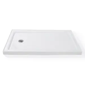 32" x 60" Acrylic Shower Base – Rectangular Slip-Resistant Shower Pan with Stainless Steel Left Drain for Modern Bathroom