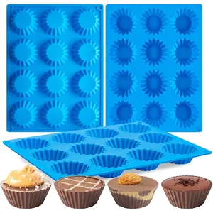 3 PCS Peanut Butter Cup Molds, 12 Cavity Non-stick Silicone Chocolate Candy Molds for Fat Bombs