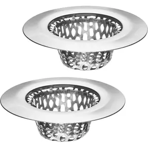 2 Pack - 2.125" Top / 1" Basket- Sink Strainer Bathroom, Utility, Slop, Laundry, RV and Lavatory Sink Drain Strainer Hair Catcher. 1/8" Holes. Stainless Steel