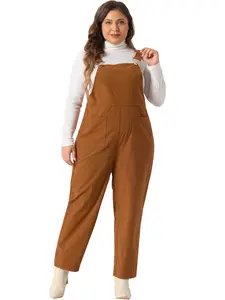 Agnes Orinda Plus Size Women's Corduroy Overalls Adjustable Straps Overall Fashion Jumpsuit with Pockets