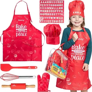 Baketivity Chef Baking Kit- One Size Fits All (Adjustable)- Hat and Apron Set -  Premium, Washable Apron and Chef Hat Set for Cooking Kitchen Tool
