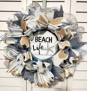 Beach Life Starfish Coastal Door Wreath - Door Hanger