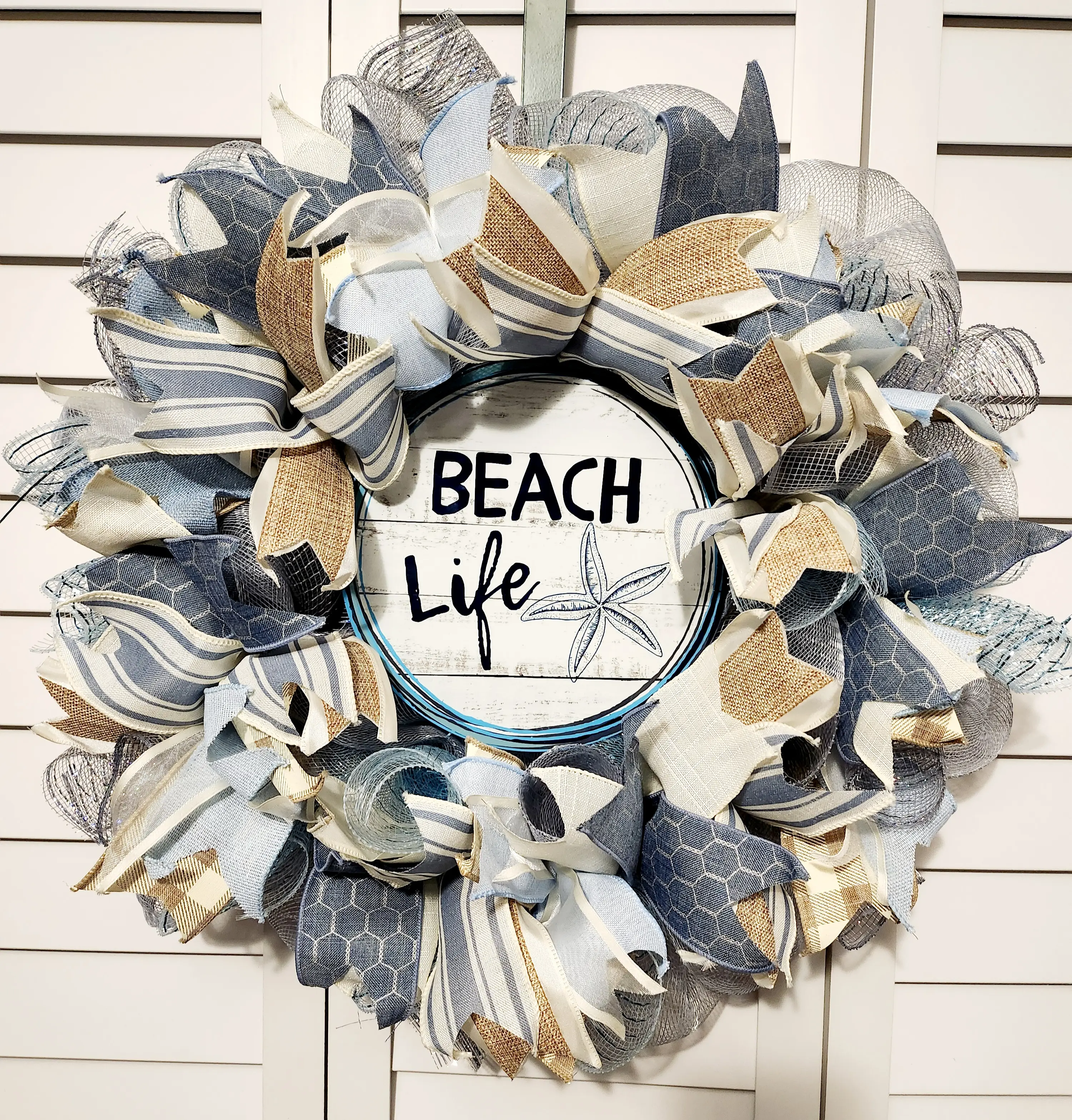 Beach Life Starfish Coastal Door Wreath - Door Hanger