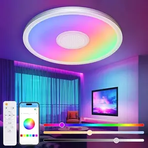 RGB Ceiling Light with Remote, 12Inch 24W 2400LM 3000K-6500K Color Changeable, Dimmable LED Light Fixture Flush Mount, Round Surface Ceiling Lamp for Bedroom Shower Bathroom Party Relaxing Playing room