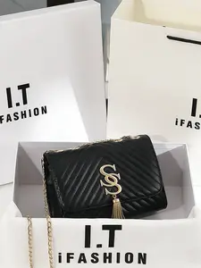 Elegant Women's Embroidered Chain Crossbody Bag, Synthetic Leather Shoulder Wallet with S-Shaped Buckles, Fall & Winter Fashion, Crossbody Shoulder Purses, Fashionable Crossbody Bag, Stylish Versatile Bag, Fashion Bags