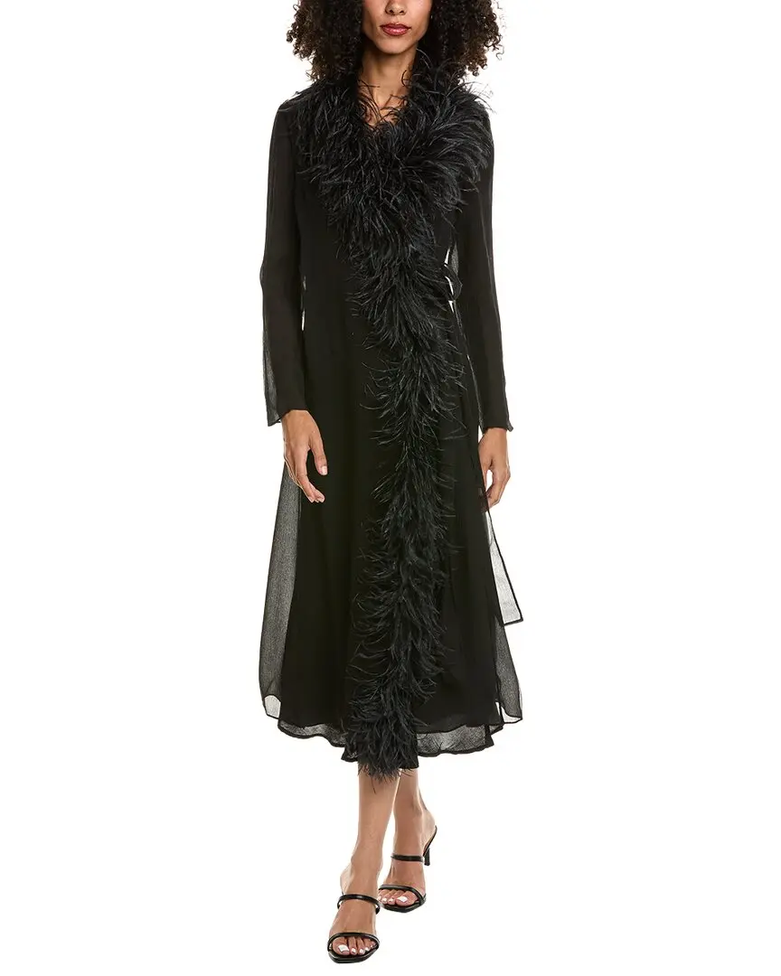 Prada Feather Trimmed Silk Crepon Wrap Dress