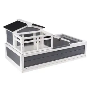 VEVOR 3-Room Tortoise House, Tortoise Habitat with Balcony 2 Stories, Wooden Tortoise Enclosure Indoor Outdoor with Ramp, Tray, Openable Roof, Large Reptile Cage, 44x 25.6x 24