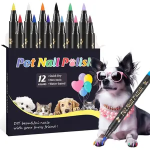 Dog Nail Polish Pens Quick Dry,12 Colors Safe Dog Nail Polish Set to DIY Pretty Nails, Ideal Gifts for Dogs Cats Light Dark Nails, Odorless, Non-Toxic, Water-Based Pet Nail Accessories Set