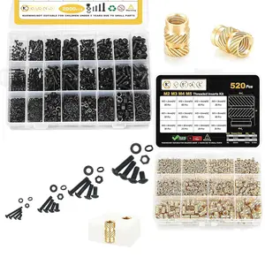520 count M2 M5 M4 M5 Heat Set Inserts Assortment and 2000 count M2 M5 M4 M5 Hex Socket Button  Screw Assortment Black Zinc Galvanized
