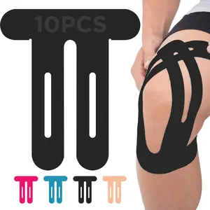 OK TAPE Precut Kinesiology Tape for Knees 10 Pcs, Knee Support & Stability, Knee Pain Relief Athletic Tape - Waterproof & Elastic, Breathable Nylon Hypoallergenic Latex-Free Tape, Stretchable on 4 Sides Precut Strips, Black Training Basketball