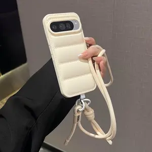 Case For Google Pixel 7 7A 8 9A 9 10 Pro Fashion Down Jacket Long Lanyard Crossbody Phone Case