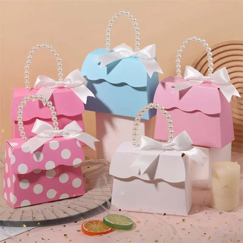 Wedding Favor Pearl Gift Box – Elegant Handheld Box with Ribbons & Pearls（empty）