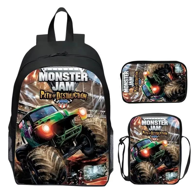 Monster Jam Monster Truck 3-Piece Children's Backpack Set, for Elementary School & Kindergarten Students (Textiles Throws Collection)