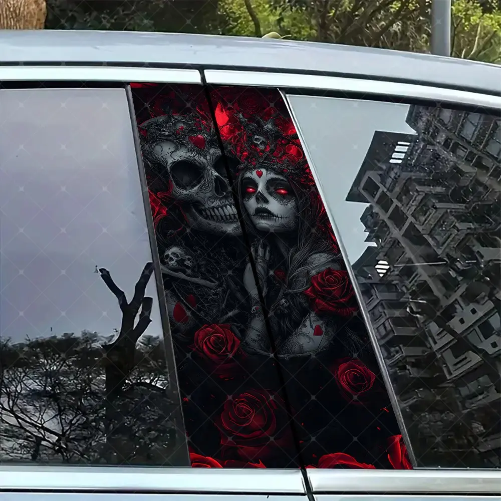 Gothic Love Car B Pillar Protection Sticker, Skull Decal, Car Decals, Easy Peel & Stick, Sunproof Waterproof Scratch Resistant, Fits All Cars, Car Exterior Decoration
