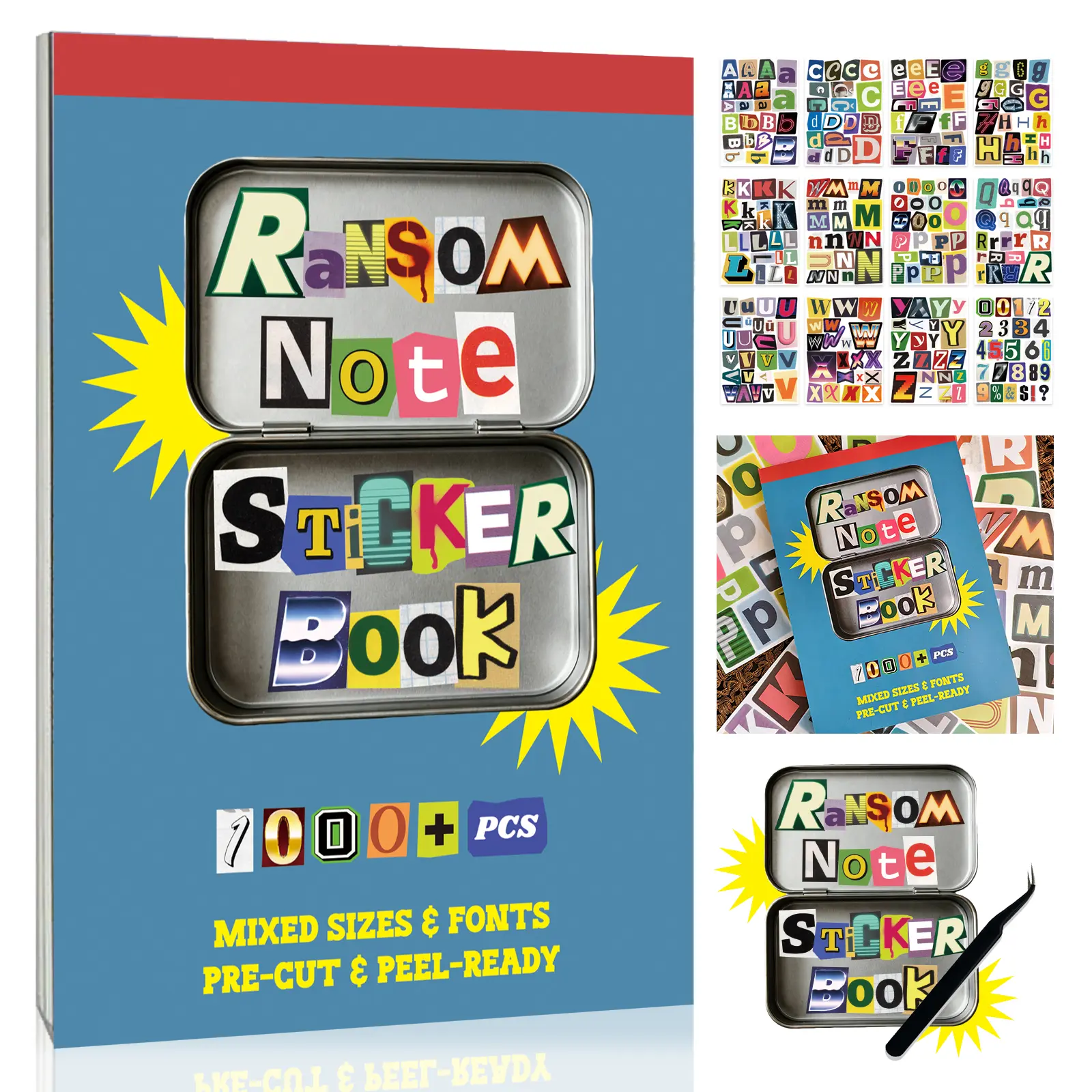 1000+ Pcs Mixed Size Ransom Note Adhesive Stickers Book with Tweezers - Pre-Cut Alphabet Letters, Scrapbook Accessories for Vision Boards & Scrapbooking, Adhesive Stickers Stickers