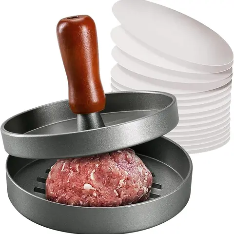 Stainless Steel Burger Press - Portable Non-Stick Manual Kitchen Tool, Meat & Poultry Utensil for Home Kitchen Grill with Base