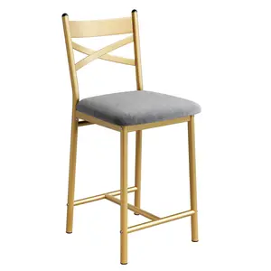 2 Piece Bar Stools Counter Height Barstools Set of 2 Kitchen Island Chairs with X Shaped Backrest Footrest Padded PU Leather Waterproof High Chair Luxury Black Gold Home Bar Dining Stools For Breakfast Bar Pub Counter 22/26 Inch