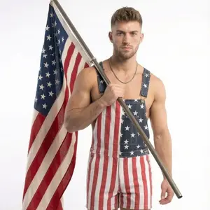 4th of July Comfortable Stretch American Flag Overalls for Men and Women Memorial Day Coveralls USA Patriotic Gifts for Couples, Father's Day Romper Summer Menswear Womenswear