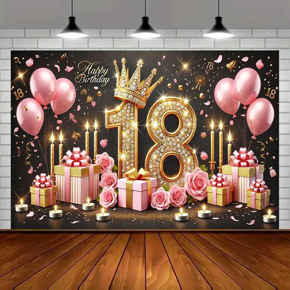 18th Birthday Party Banner - 1m Polyester 1-Piece 2D Flat Printed Backdrop, Multicolor Golden Durable Weatherproof Festive Home Decor for Indoors/Outdoors Celebrations, One-Piece