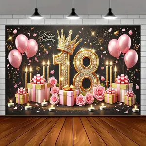 18th Birthday Party Banner 2D Flat Elegant 1 Meter Polyester Backdrop Multicolor Golden Decorations for Indoor & Outdoor Celebrations Durable Weather Resistant Ornaments