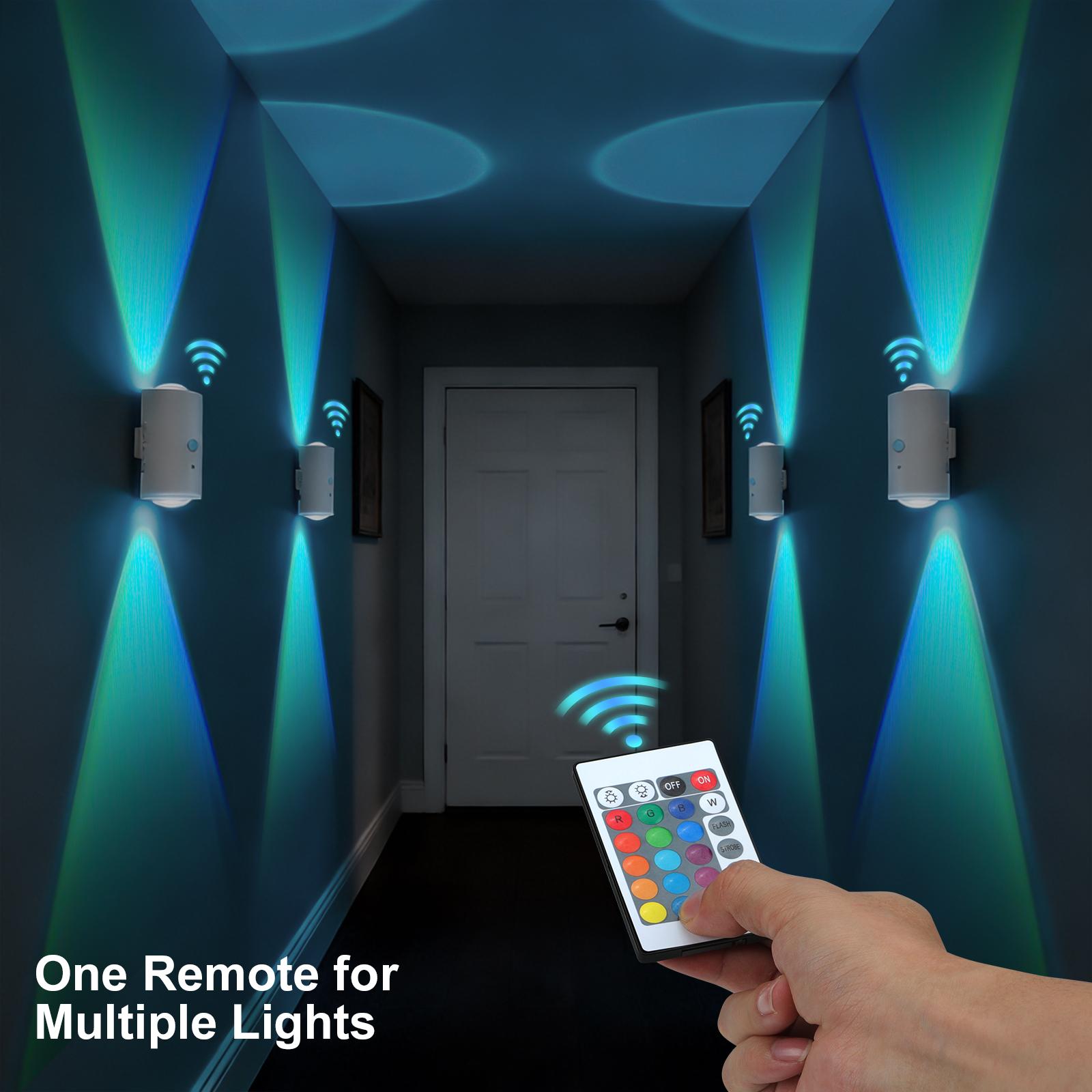 Smart LED Wall Lamp with Motion Sensor - 16 RGB Dynamic Ambient Night Light with Remote, Magnetic & Stick on Design, USB Rechargeable Cordless Projector light, Perfect for Home Decor, Stairs, Hallway, Courtyard Doorway