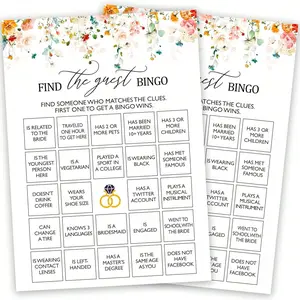 Bridal Shower Bingo Game, Find Guests Bingo Game, Spring Floral Bridal Shower Party Game Cards, Wedding Engagement Singles Party, Fall Bridal Shower Decor Gift Supplies