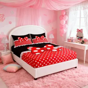Bowknot Fitted Sheet,White Dots Bedding Set for Kids Teens Girls Boys Room Decor,Romantic Princess Style Bed Cover Red and Black Bed Sheet Set,summervibes