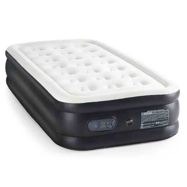 Air Mattress 18" Inflatable Blow Up Mattress Airbed with Built-in High Capacity Pump Double Height Adjustable Non-Slip Bottom Design Comfortable Skin-Friendly Flocking Top, Pvc, 13-20 Inch, Bedroom, Above 25 Kg, Honeycomb Column Structure