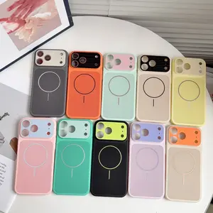 Color-block Heat Dissipation Magnetic Phone Case, Wireless Charging Shockproof Cover for iPhone 13 14 15 16 17 Promax/Pro #YJZSSRCXXYKORANGE