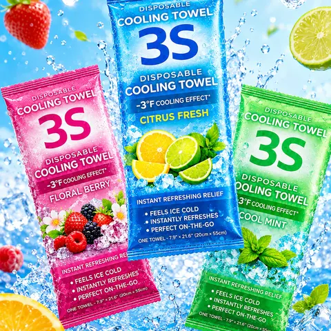 【Match Day Essential】3S Instant Cooling Sports Towel - Portable Cold Neck Wrap, 6 Mint & Citrus-Mint Flavor Packs, Quick-Drying, Skin-Friendly, Individually Packaged for Soccer Fans, Running, Outdoor Work Stays Cool, Athleisure Sports Use