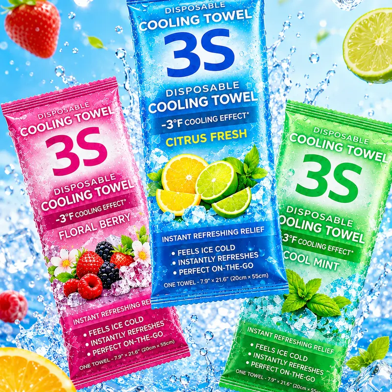 【Match Day Essential】3S Instant Cooling Sports Towel - Portable Cold Neck Wrap, 6 Mint & Citrus-Mint Flavor Packs, Quick-Drying, Skin-Friendly, Individually Packaged for Soccer Fans, Running, Outdoor Work Stays Cool, Athleisure Sports Use